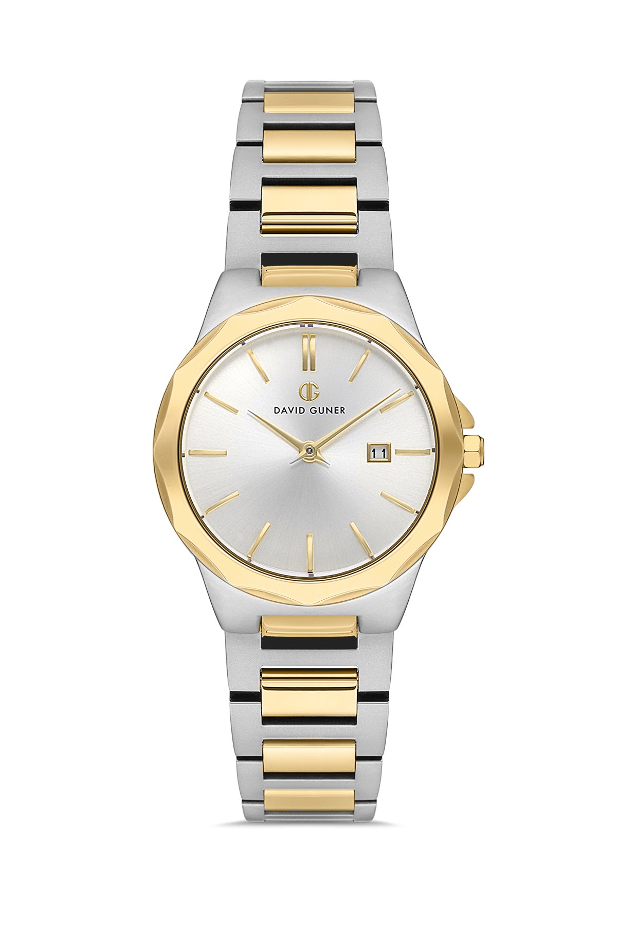 DAVID GUNER Silver Dial Yellow Silver Plating Women's Watch with Calendar