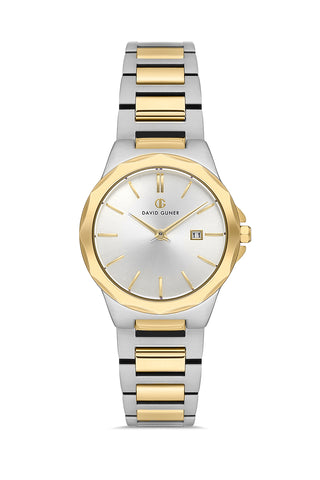 DAVID GUNER Silver Dial Yellow Silver Plating Women's Watch with Calendar