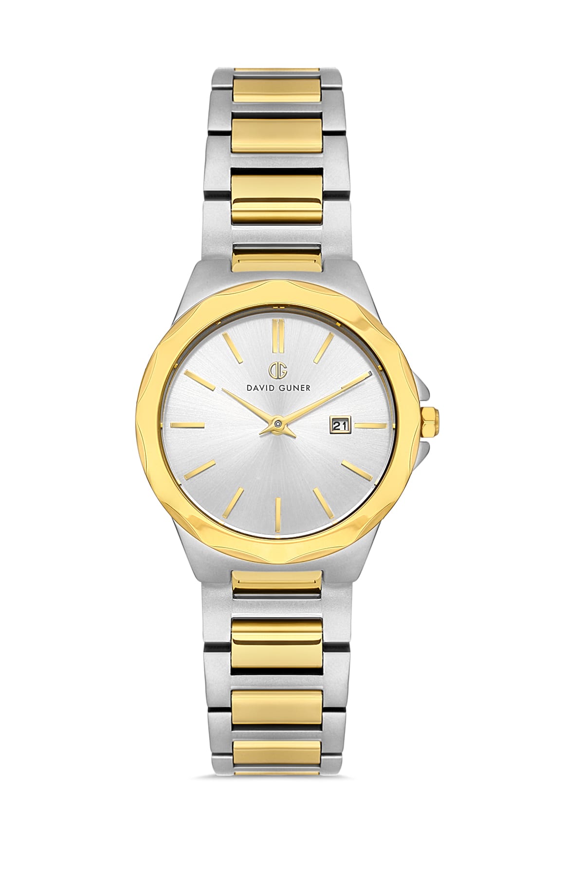 DAVID GUNER Silver Dial Yellow Silver Plating Women's Watch with Calendar