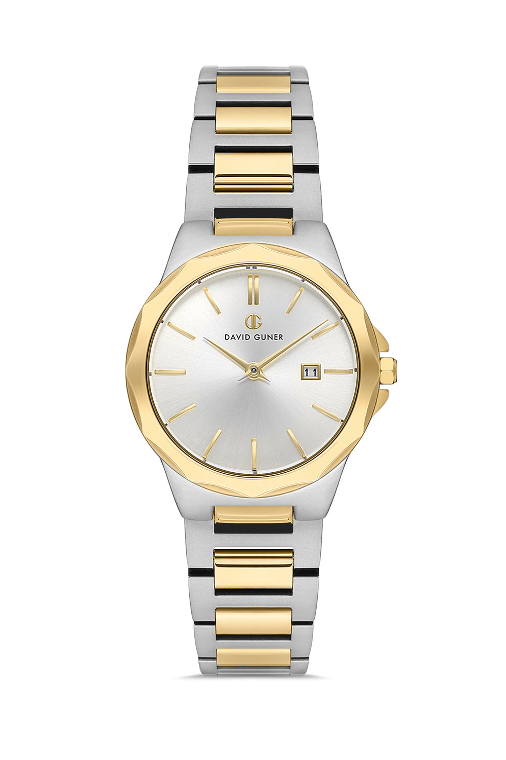 DAVID GUNER Silver Dial Yellow Silver Plating Women's Watch with Calendar