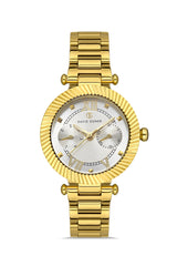 DAVID GUNER Silver Dial Yellow Coated Women's Watch