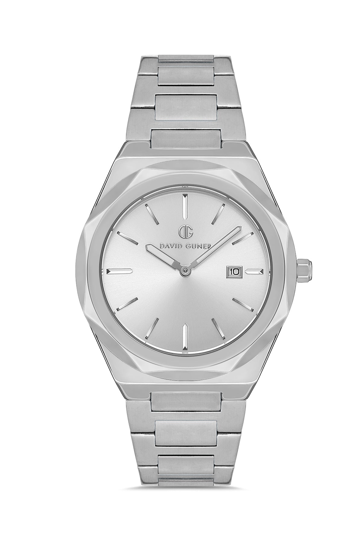 DAVID GUNER Gümüş Kadranlı Takvimli Paslanmaz Çelik Erkek Kol Saati - DG-8620GA-A1