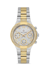 DAVID GUNER Gümüş Kadranlı Taşlı Multi Fonksiyon Sarı-Gümüş Paslanmaz Çelik Kadın Kol Saati - DG-8691LA-D1