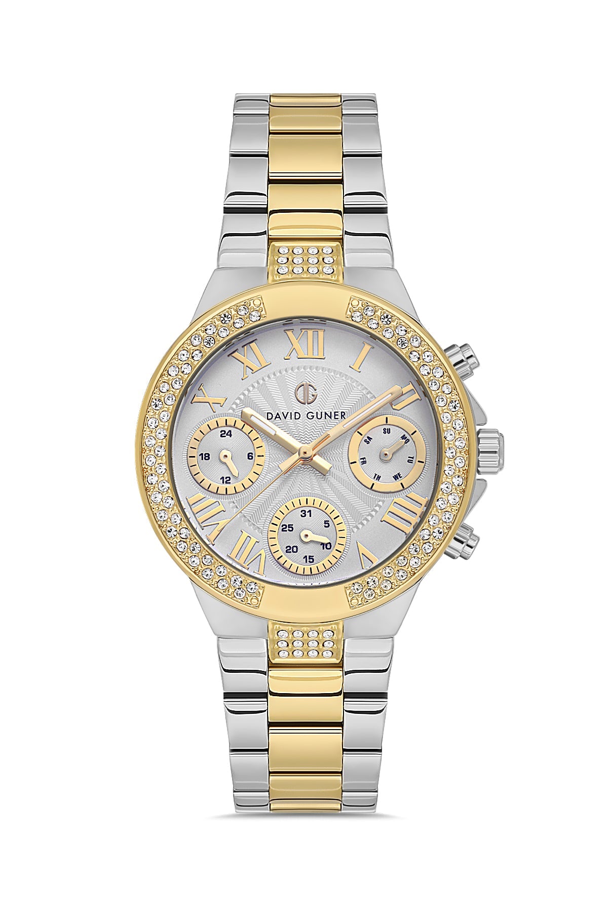 DAVID GUNER Gümüş Kadranlı Taşlı Multi Fonksiyon Sarı-Gümüş Paslanmaz Çelik Kadın Kol Saati - DG-8691LA-D1