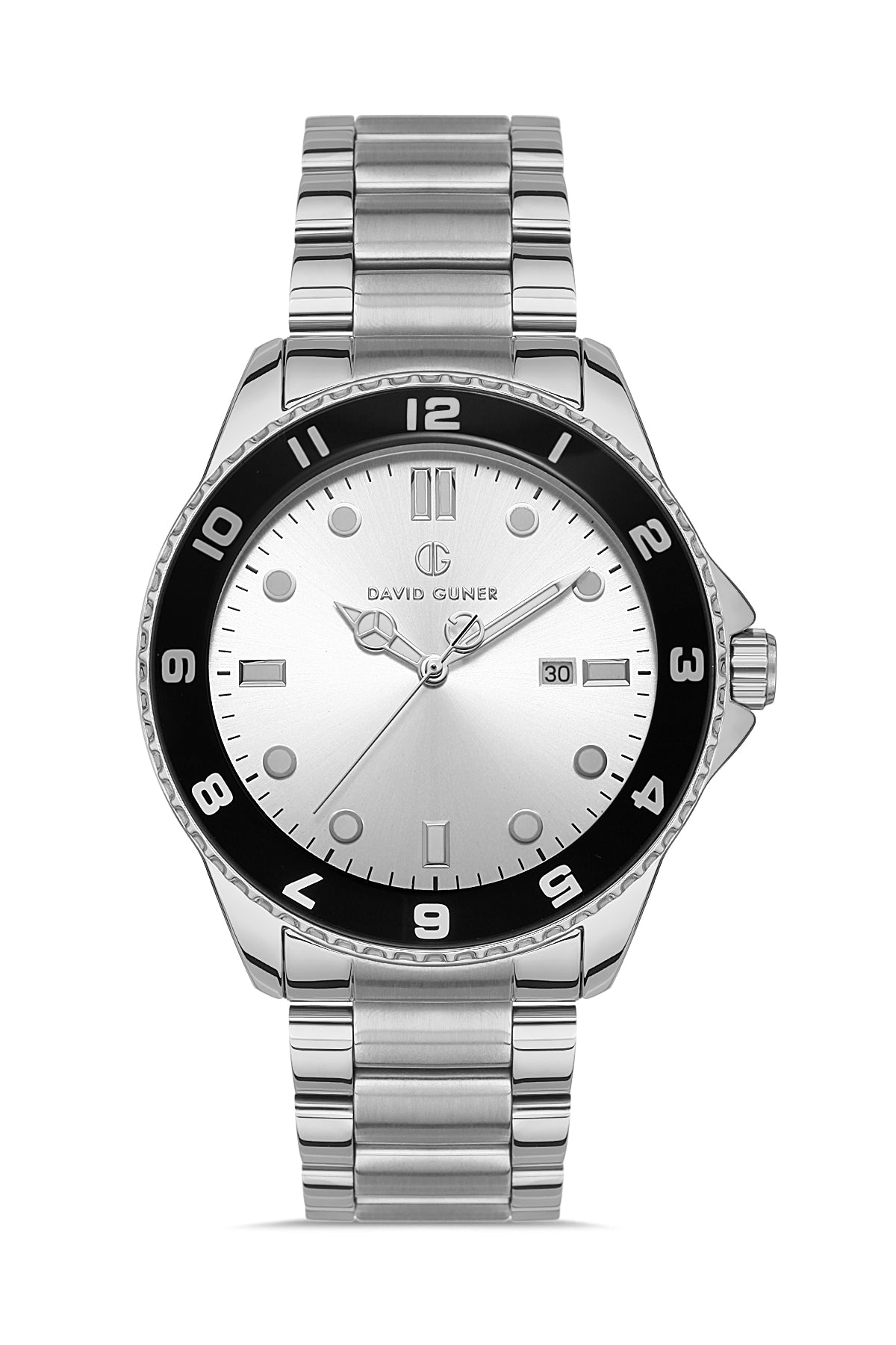 DAVID GUNER Gümüş Kaplama Gümüş Kadranlı Takvimli Paslanmaz Masif Çelik Erkek Kol Saati - DG-8461GA-A1
