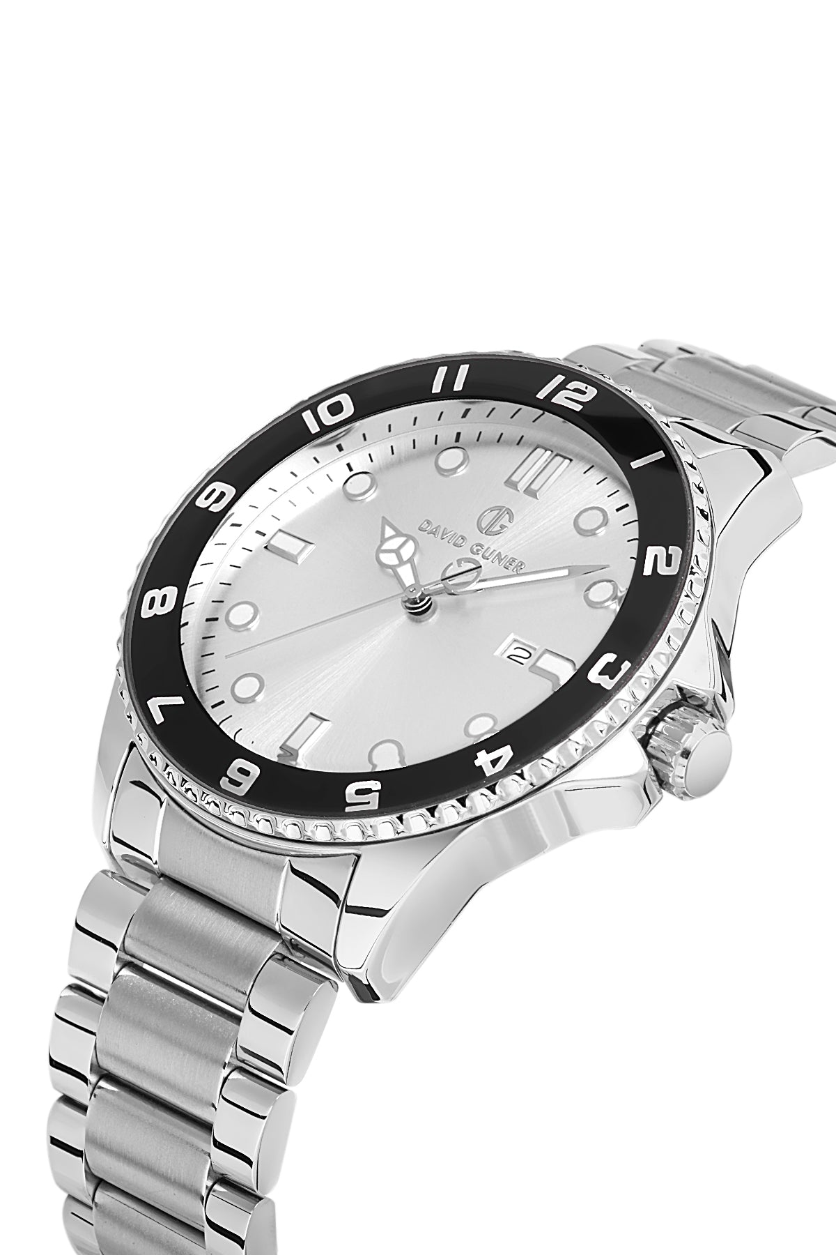 DAVID GUNER Gümüş Kaplama Gümüş Kadranlı Takvimli Paslanmaz Masif Çelik Erkek Kol Saati - DG-8461GA-A1