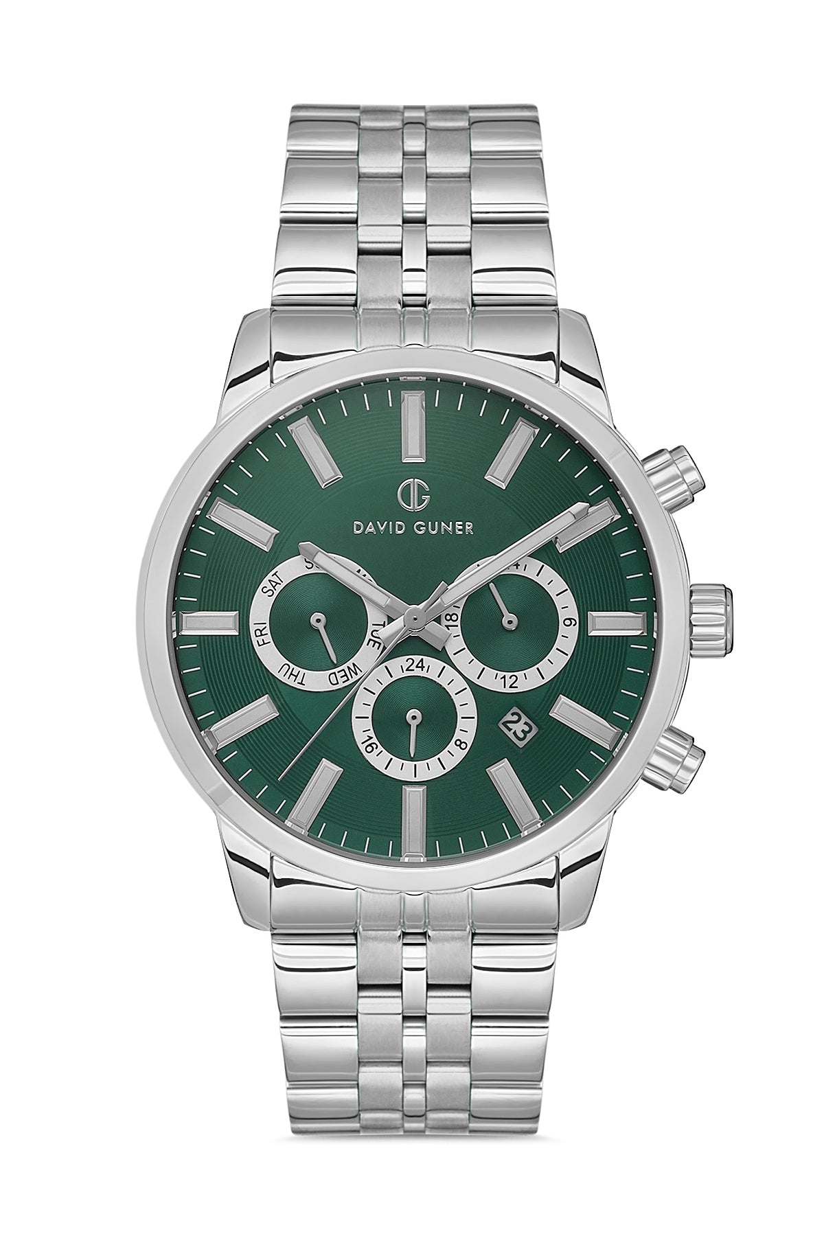 DAVID GUNER Gümüş Kaplama Yeşil Kadran Multifonksiyonlu Erkek Kol Saati - DG-8449GA-A10
