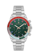 DAVID GUNER Gümüş Kaplama Yeşil Kadranlı Multi Fonksiyon Paslanmaz Masif Çelik Uniseks Kol Saati - DG-8678GA-A10