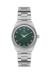 DAVID GUNER Gümüş Kaplama Yeşil Kadranlı Paslanmaz Masif Çelik Kordonlu Kadın Kol Saati - DG-8372LA-A10