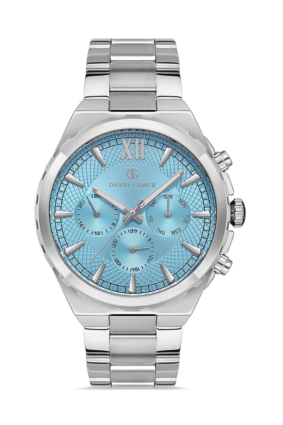 DAVID GUNER GÜMÜŞ KAPLAMALI AÇIK MAVİ KADRANLI ERKEK KOL SAATİ DG-8410GA-A15