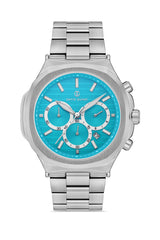 DAVID GUNER Turkuaz Kadranlı Gümüş Paslanmaz Masif Çelik Erkek Kol Saati - DG-8522GA-A15
