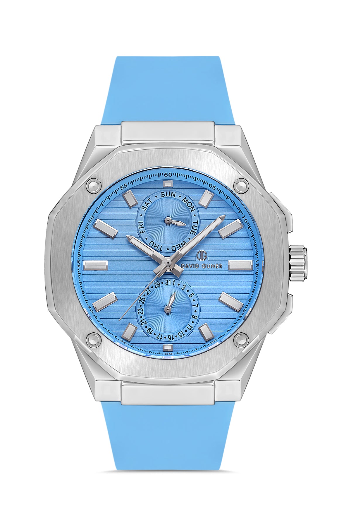 DAVID GUNER Gümüş Kaplama Açık Mavi Kadranlı Multi Fonksiyonlu Erkek Kol Saati