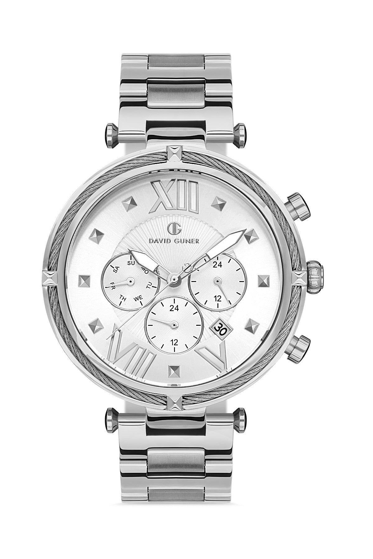 DAVID GUNER GÜMÜŞ KAPLAMALI BEYAZ KADRANLI ERKEK KOL SAATİ - DG-8273GA-A1