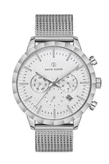 DAVID GUNER GÜMÜŞ KAPLAMALI BEYAZ KADRANLI ERKEK KOL SAATİ - DG-8022GC-A1