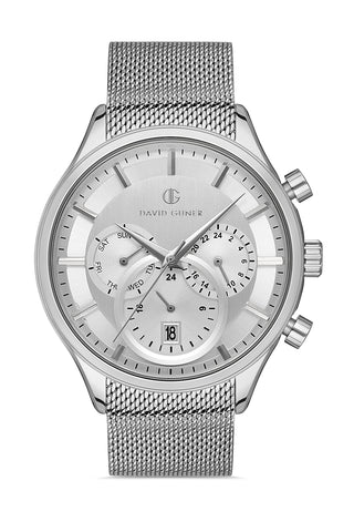 DAVID GUNER GÜMÜŞ KAPLAMALI BEYAZ KADRANLI ERKEK KOL SAATİ - DG-8257GC-A1
