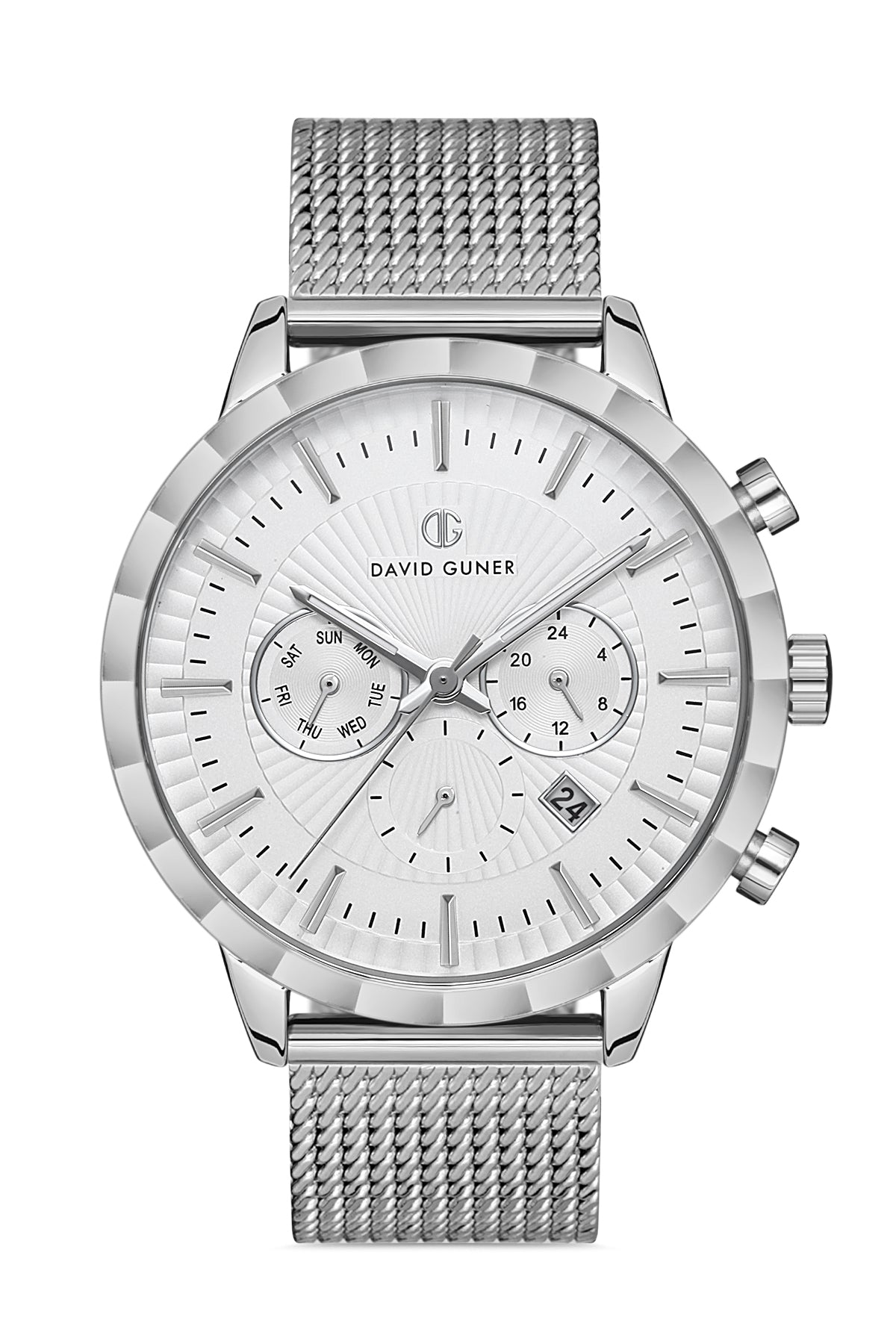 DAVID GUNER GÜMÜŞ KAPLAMALI BEYAZ KADRANLI ERKEK KOL SAATİ - DG-8022GC-A1