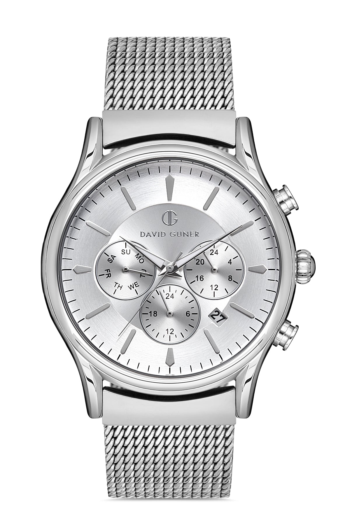 DAVID GUNER GÜMÜŞ KAPLAMALI BEYAZ KADRANLI ERKEK KOL SAATİ DG-8203GC-A1
