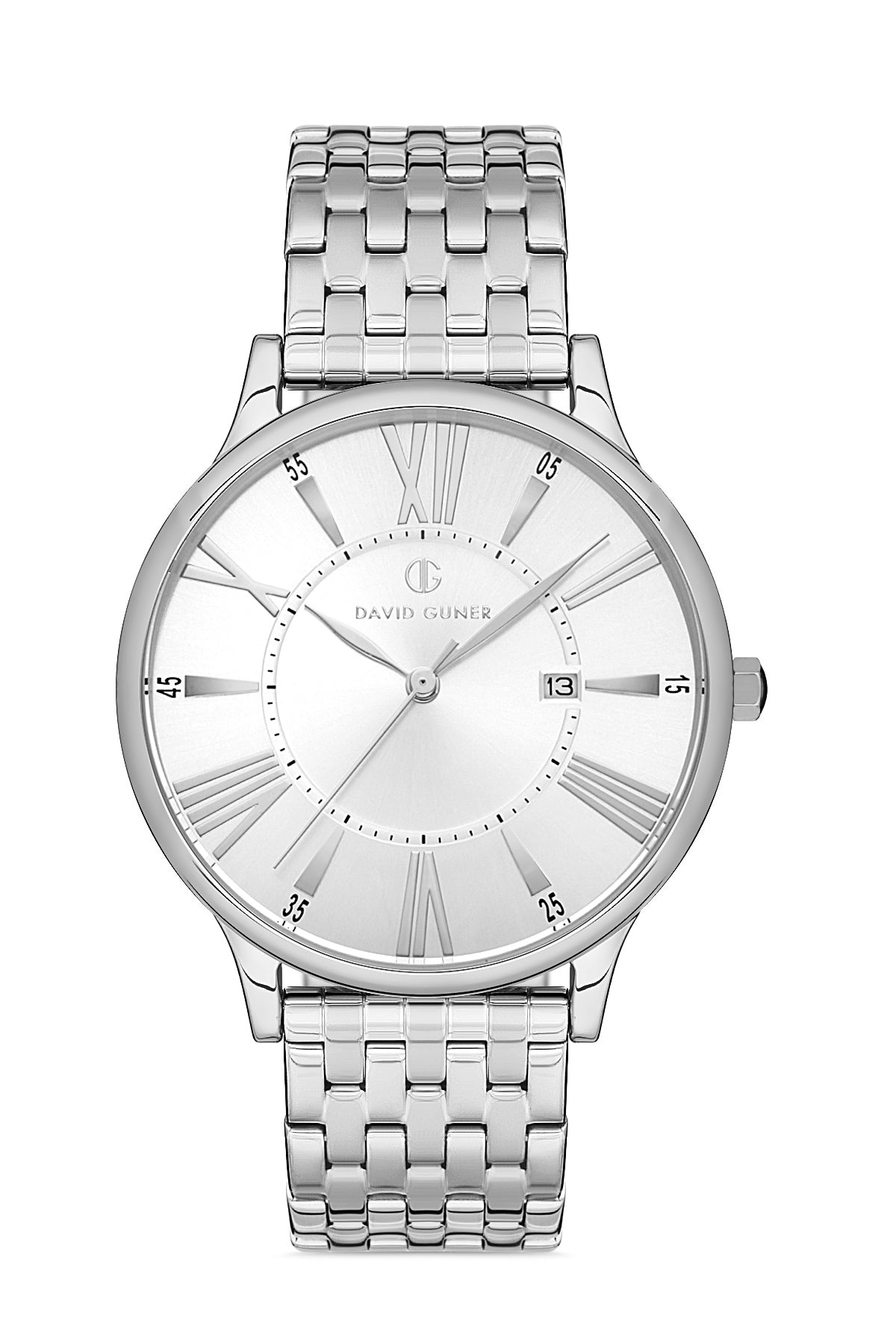 DAVID GUNER GÜMÜŞ KAPLAMALI BEYAZ KADRANLI ERKEK KOL SAATİ - DG-8206GA-A1