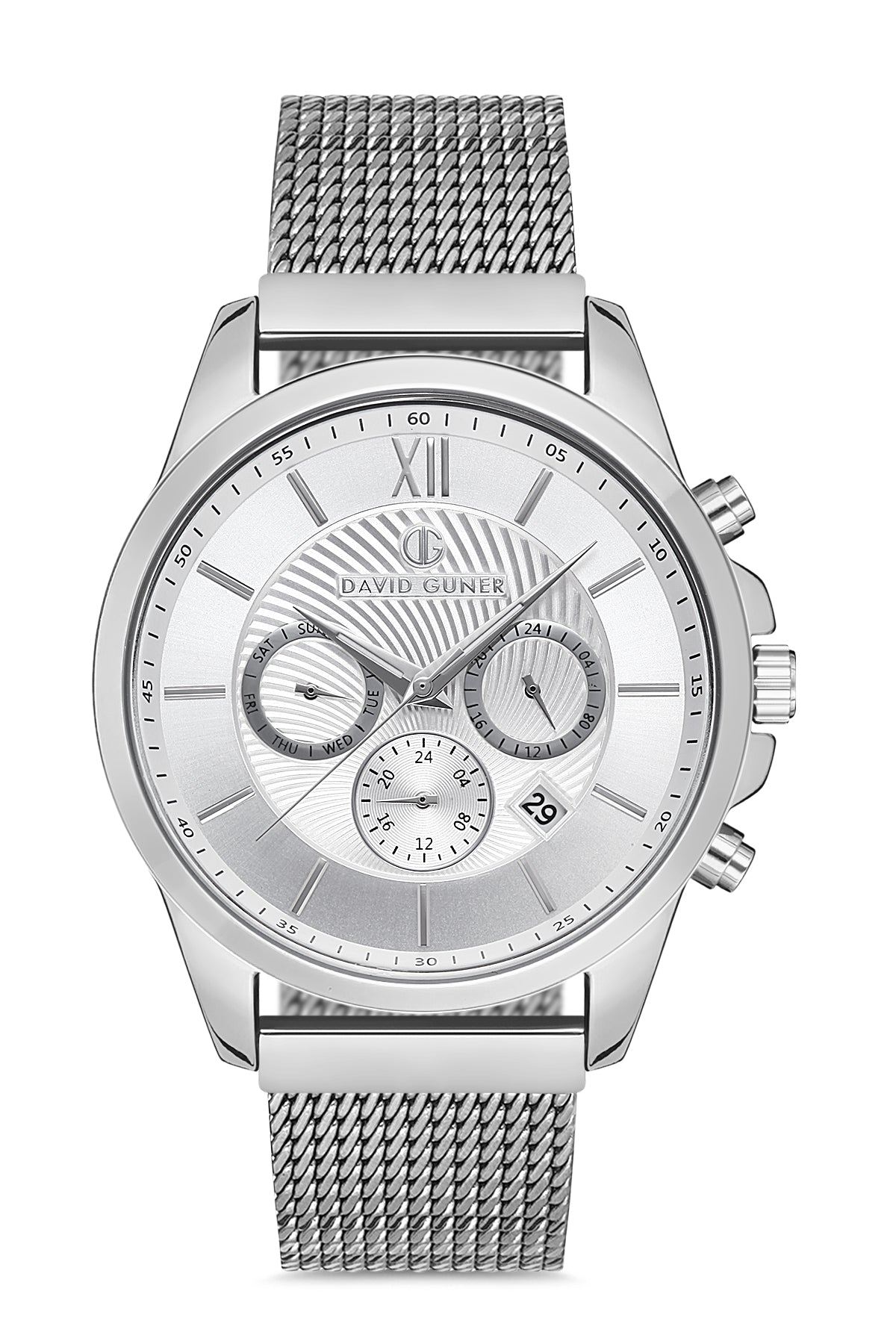 DAVID GUNER GÜMÜŞ KAPLAMALI BEYAZ KADRANLI ERKEK KOL SAATİ DG-8215GC-A1
