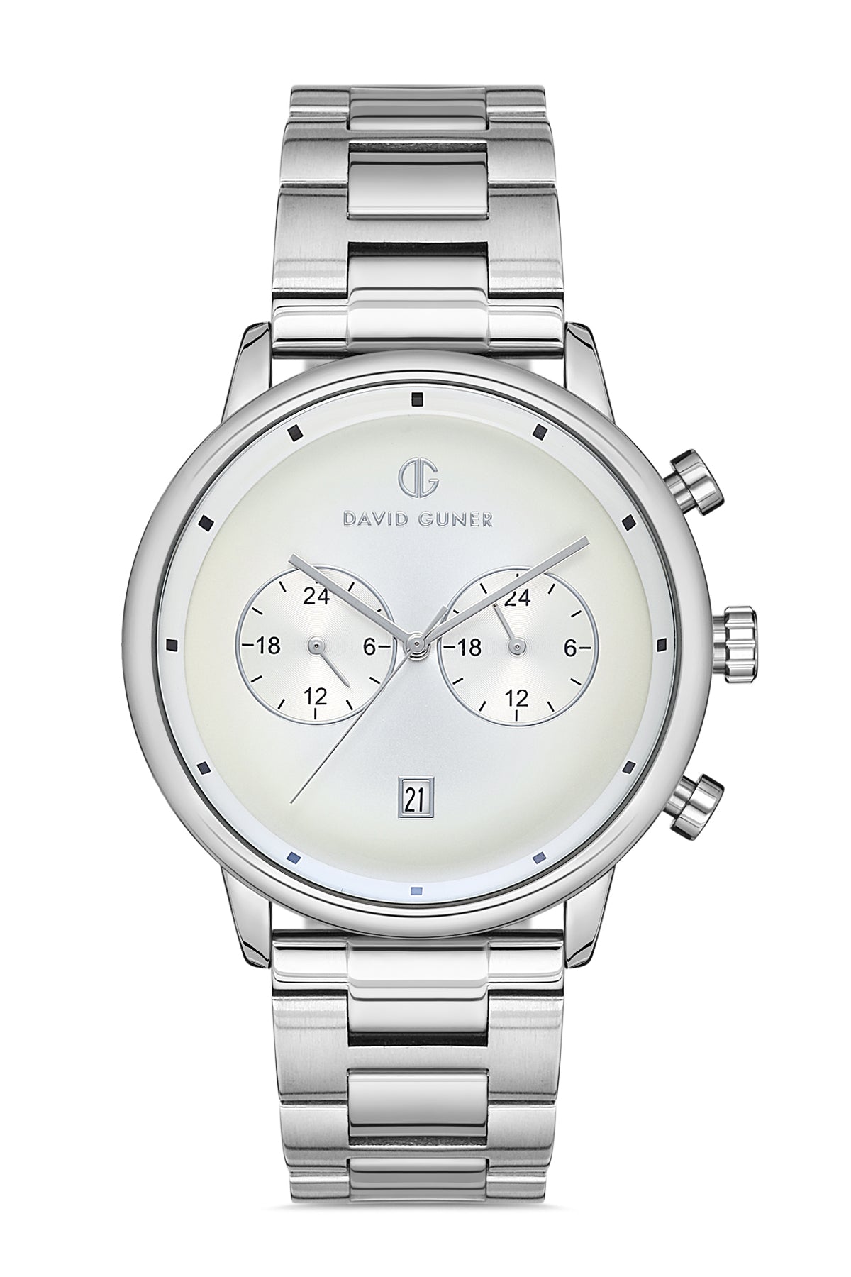 DAVID GUNER GÜMÜŞ KAPLAMALI BEYAZ KADRANLI ERKEK KOL SAATİ - DG-8250GA-A1