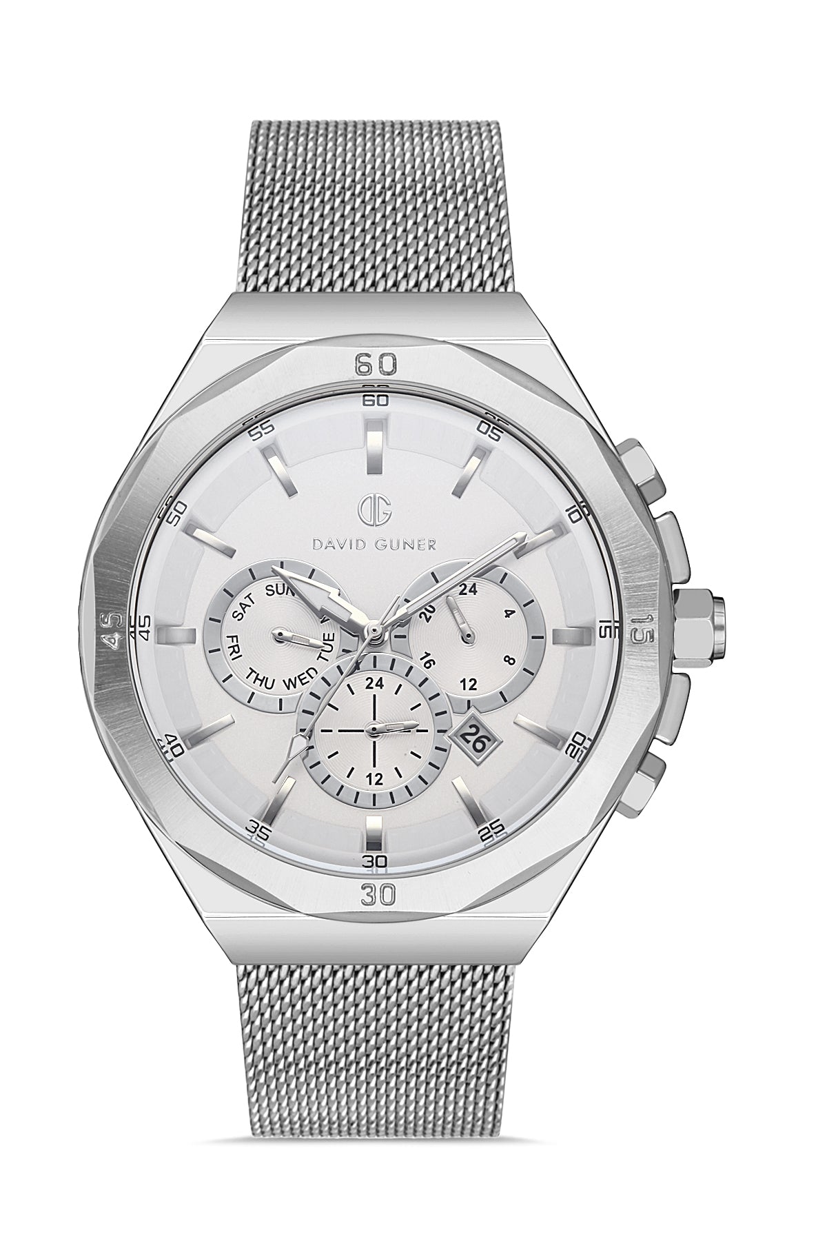 DAVID GUNER GÜMÜŞ KAPLAMALI BEYAZ KADRANLI ERKEK KOL SAATİ DG-8286GC-A1