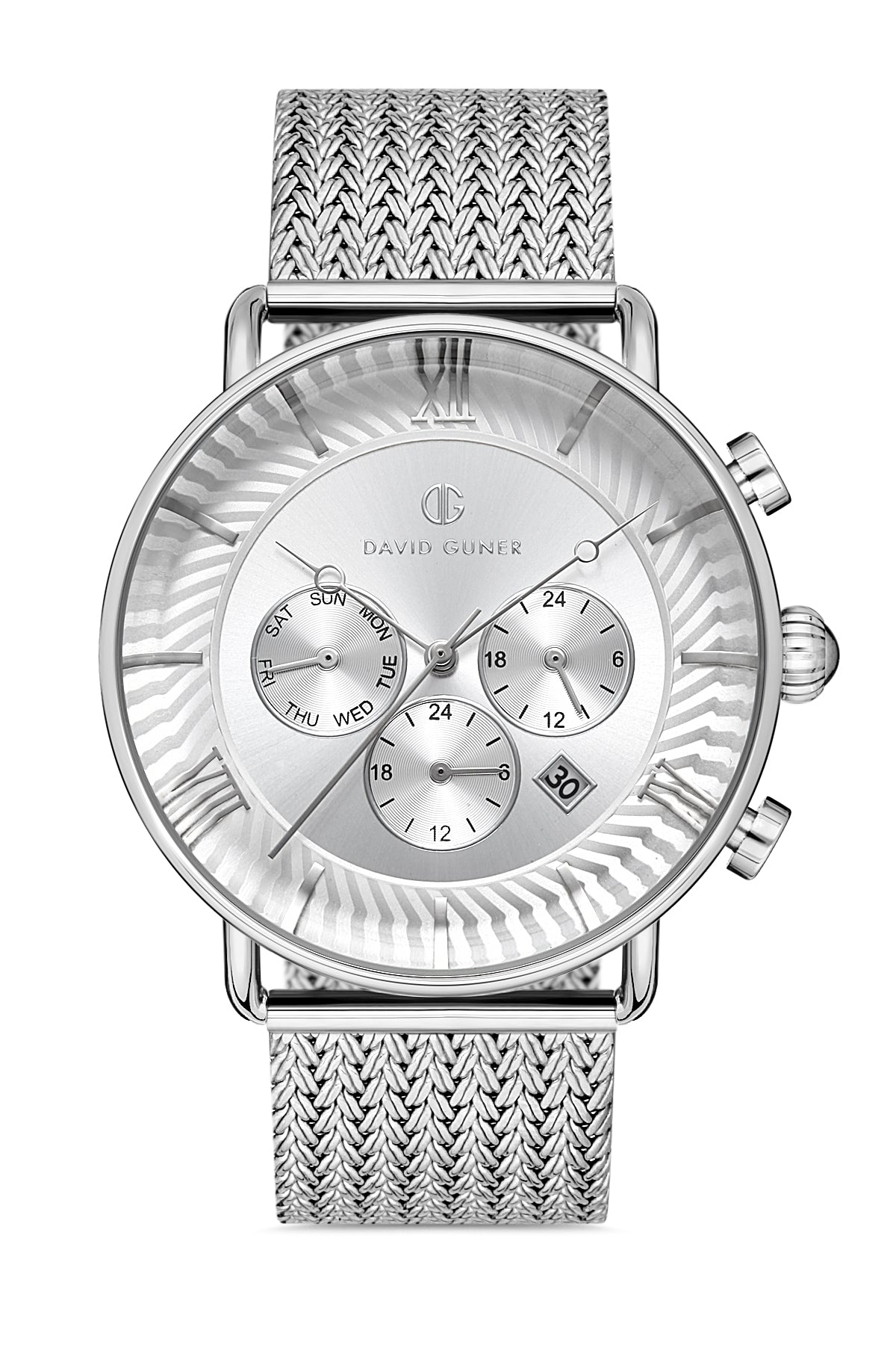 DAVID GUNER GÜMÜŞ KAPLAMALI BEYAZ KADRANLI ERKEK KOL SAATİ DG-8297GC-A1