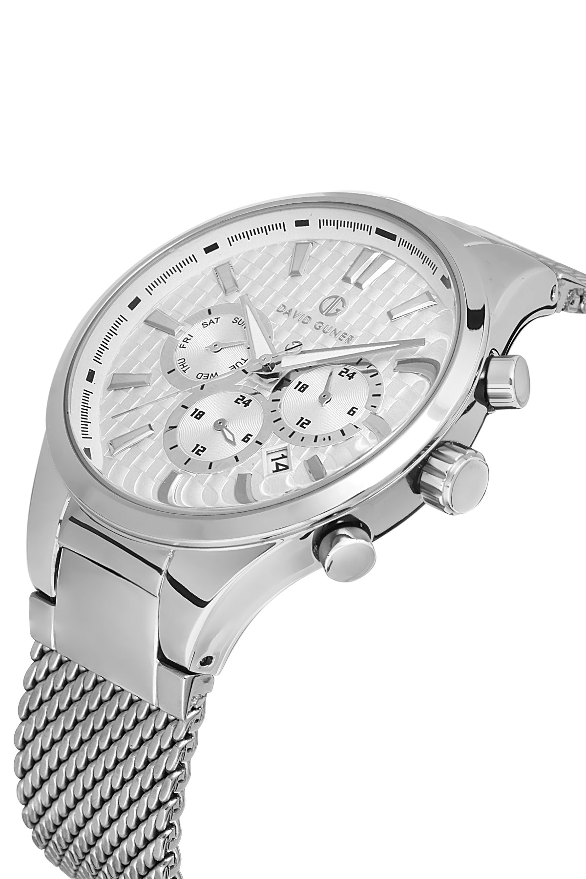 DAVID GUNER GÜMÜŞ KAPLAMALI BEYAZ KADRANLI ERKEK KOL SAATİ - DG-8343GC-A1