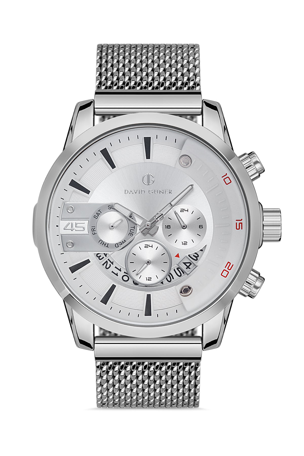 DAVID GUNER GÜMÜŞ KAPLAMALI BEYAZ KADRANLI ERKEK KOL SAATİ DG-8358GC-A1