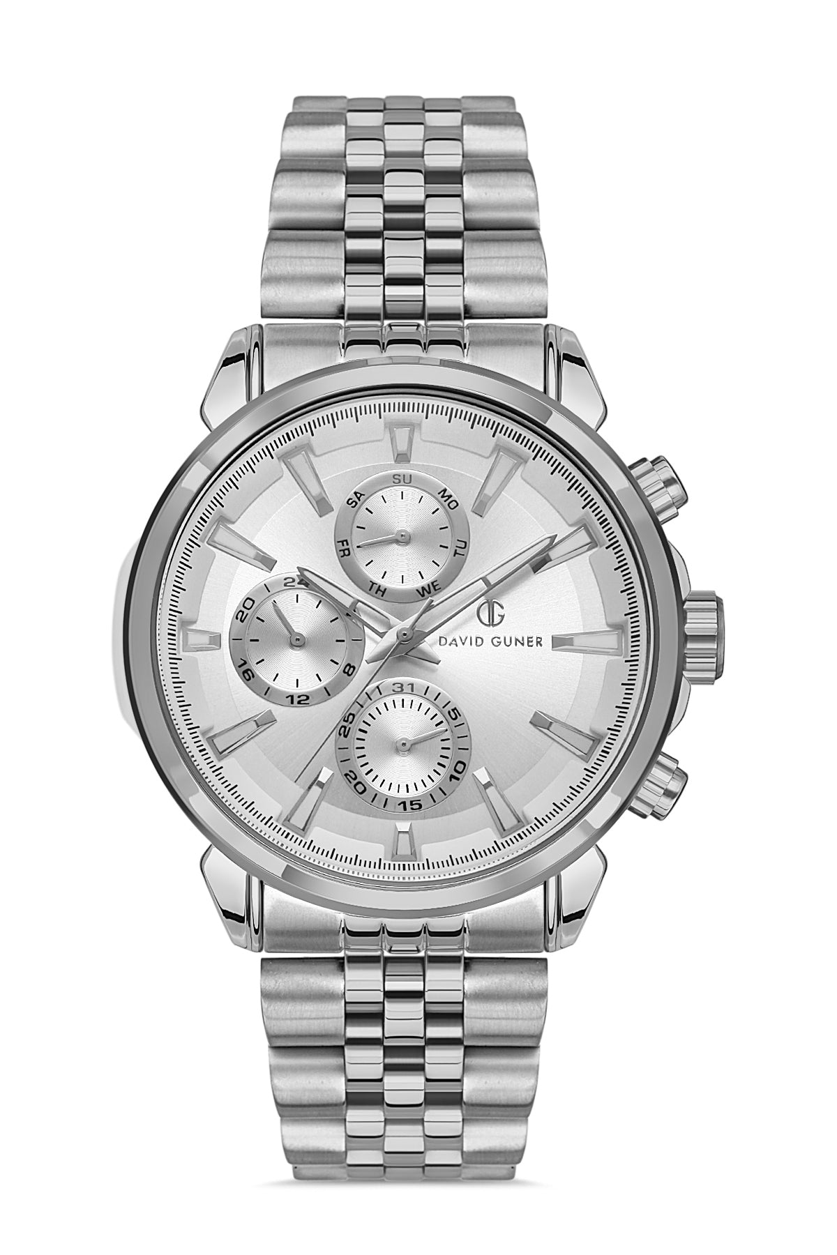 DAVID GUNER Beyaz Kadranlı Gümüş Paslanmaz Masif Çelik Erkek Kol Saati - DG-8401GA-A1