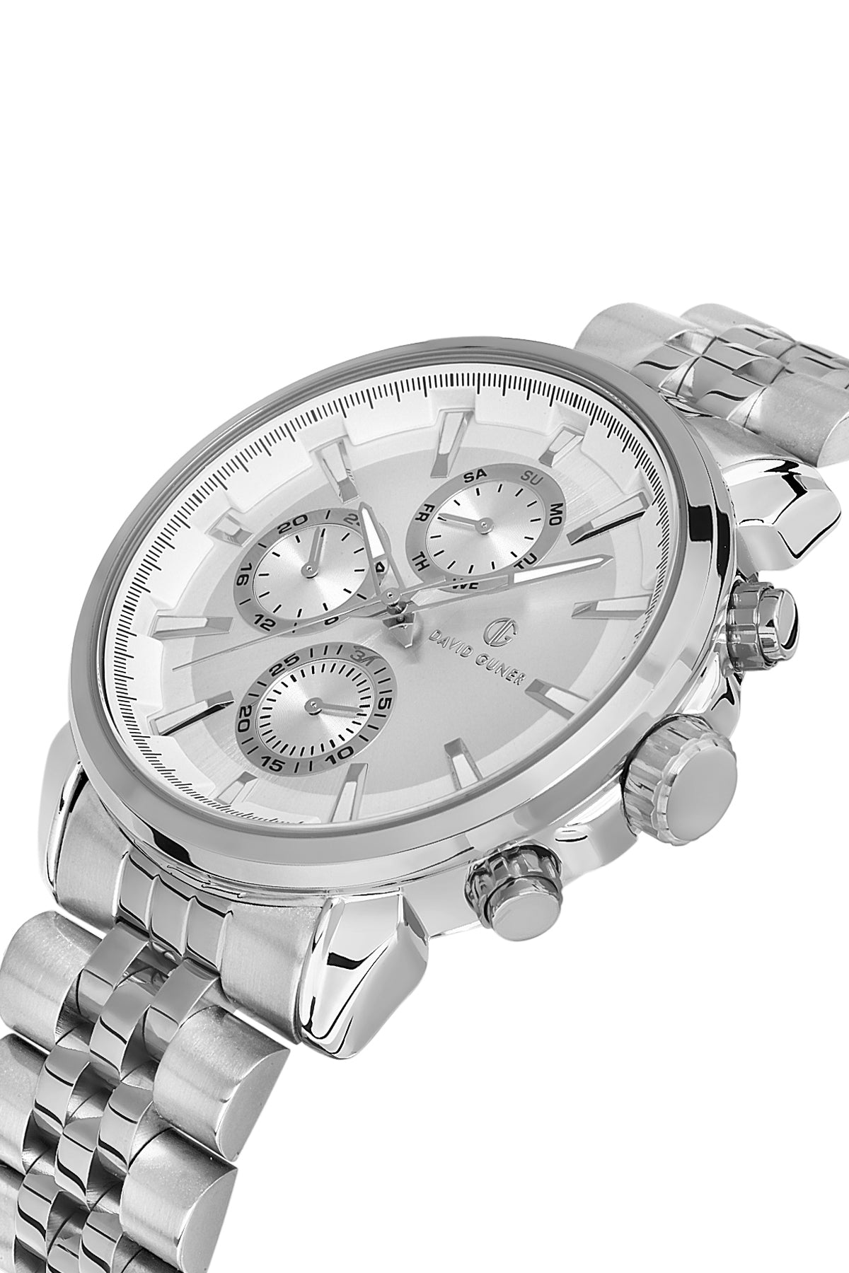 DAVID GUNER Beyaz Kadranlı Gümüş Paslanmaz Masif Çelik Erkek Kol Saati - DG-8401GA-A1