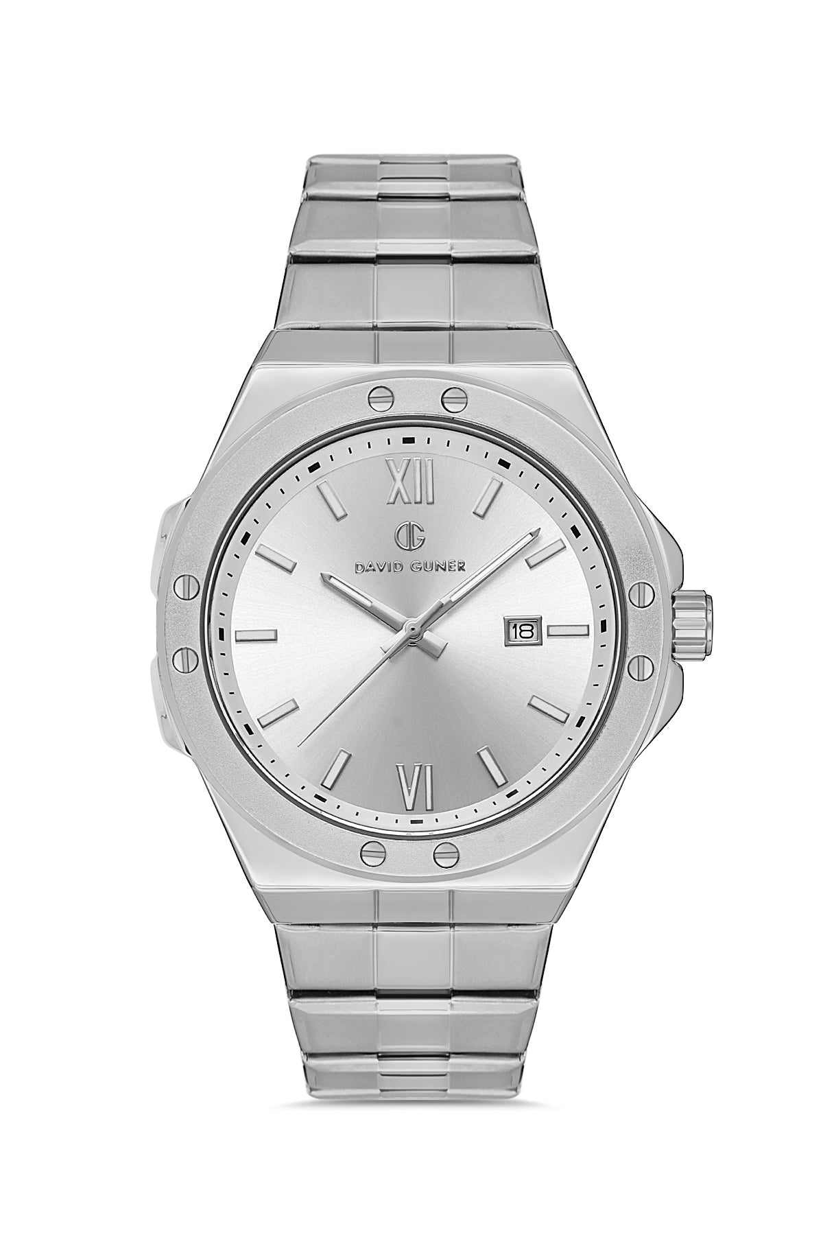 DAVID GUNER GÜMÜŞ KAPLAMALI BEYAZ KADRANLI ERKEK KOL SAATİ DG-8608GA-A1