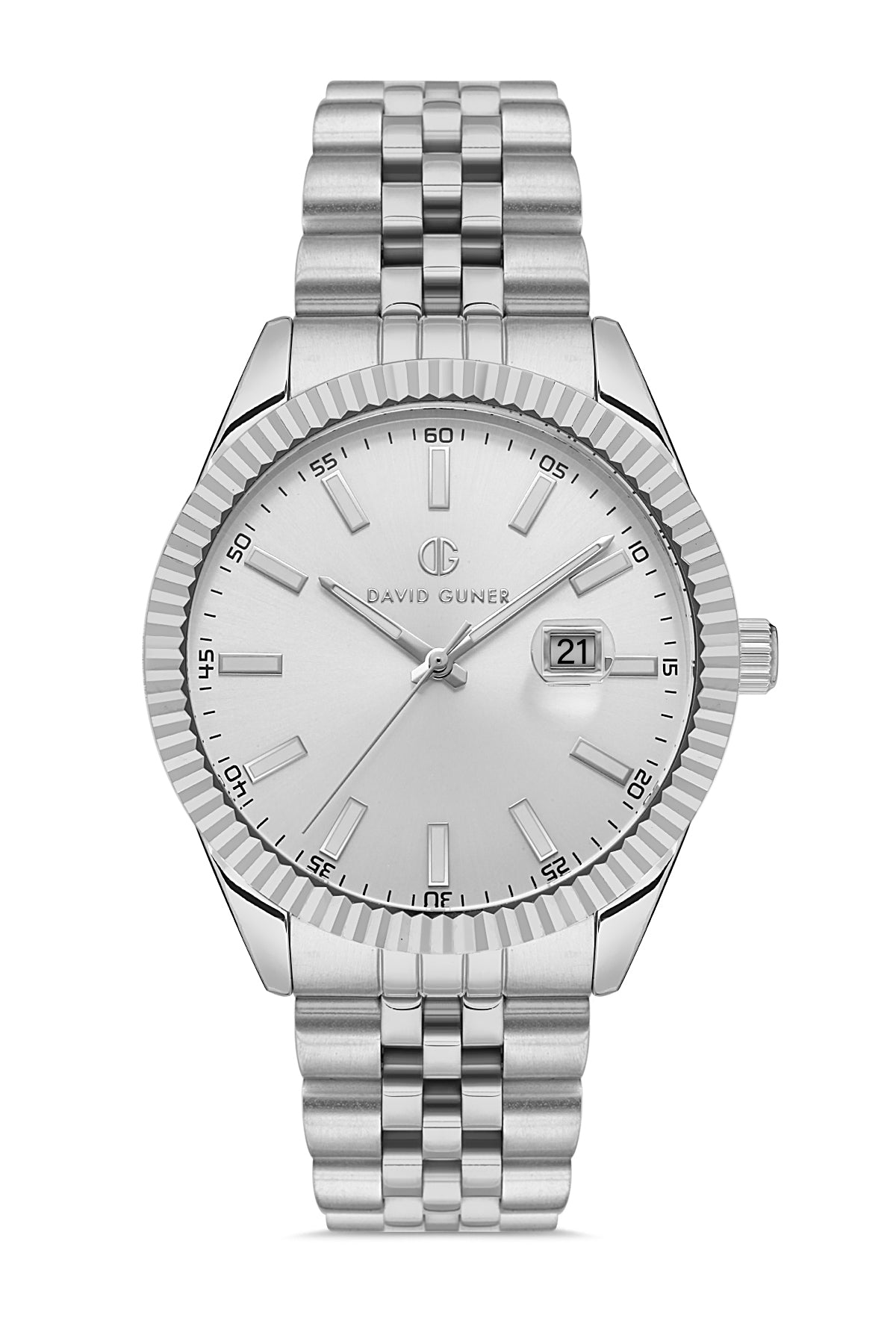 DAVID GUNER Gümüş Renk Kaplamalı Gümüş Kadranlı Takvimli Erkek Kol Saati DG-8626GA-A1