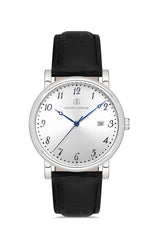 DAVID GUNER Gümüş Kaplama Siyah Orijinal Deri Kordonlu Erkek Kol Saati - DG-8671GB-J1