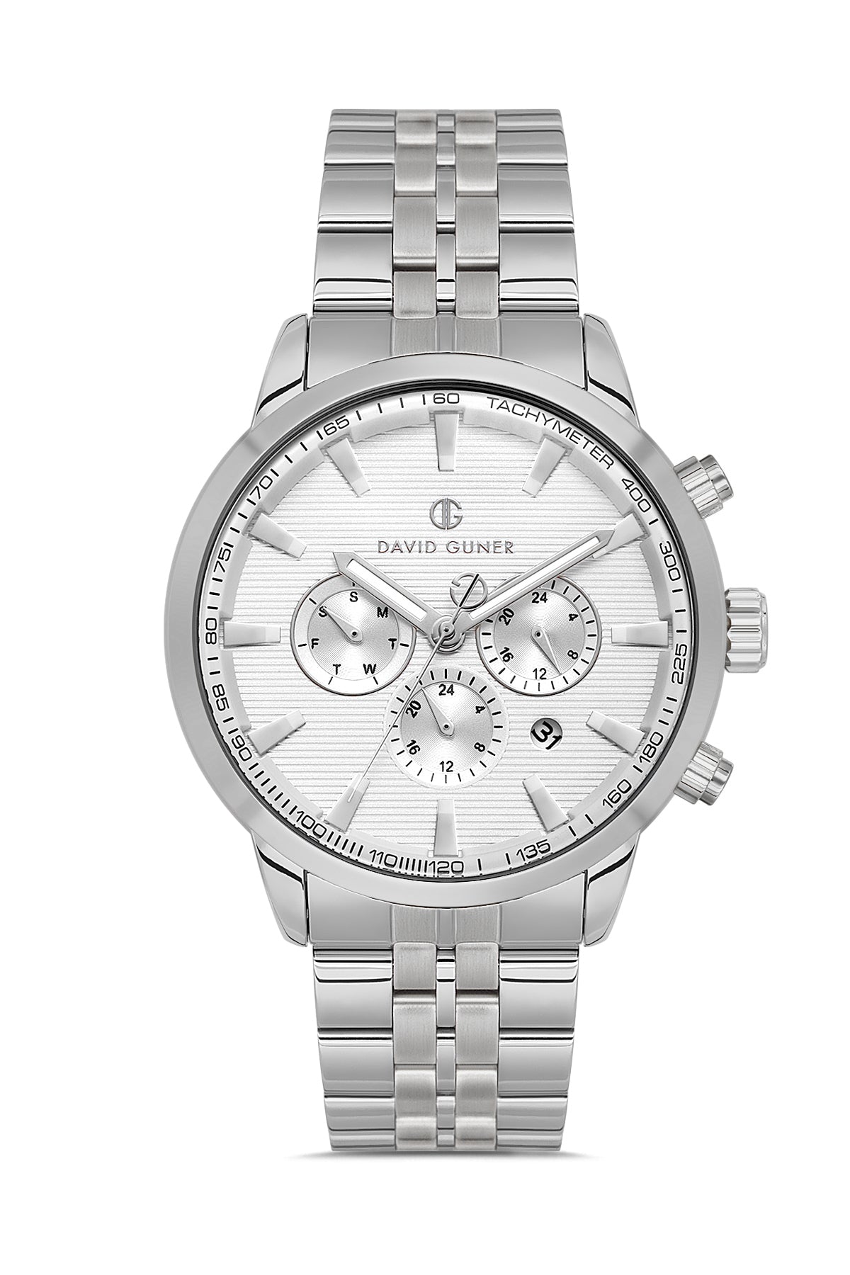 DAVID GUNER GÜMÜŞ KAPLAMALI BEYAZ KADRANLI ERKEK KOL SAATİ DG-8836GA-A1