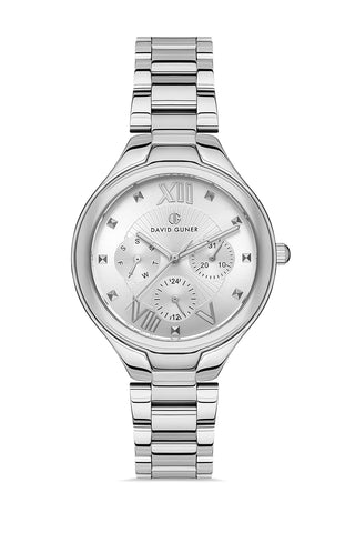 DAVID GUNER GÜMÜŞ KAPLAMALI BEYAZ KADRANLI KADIN KOL SAATİ - DG-8346LA-A1