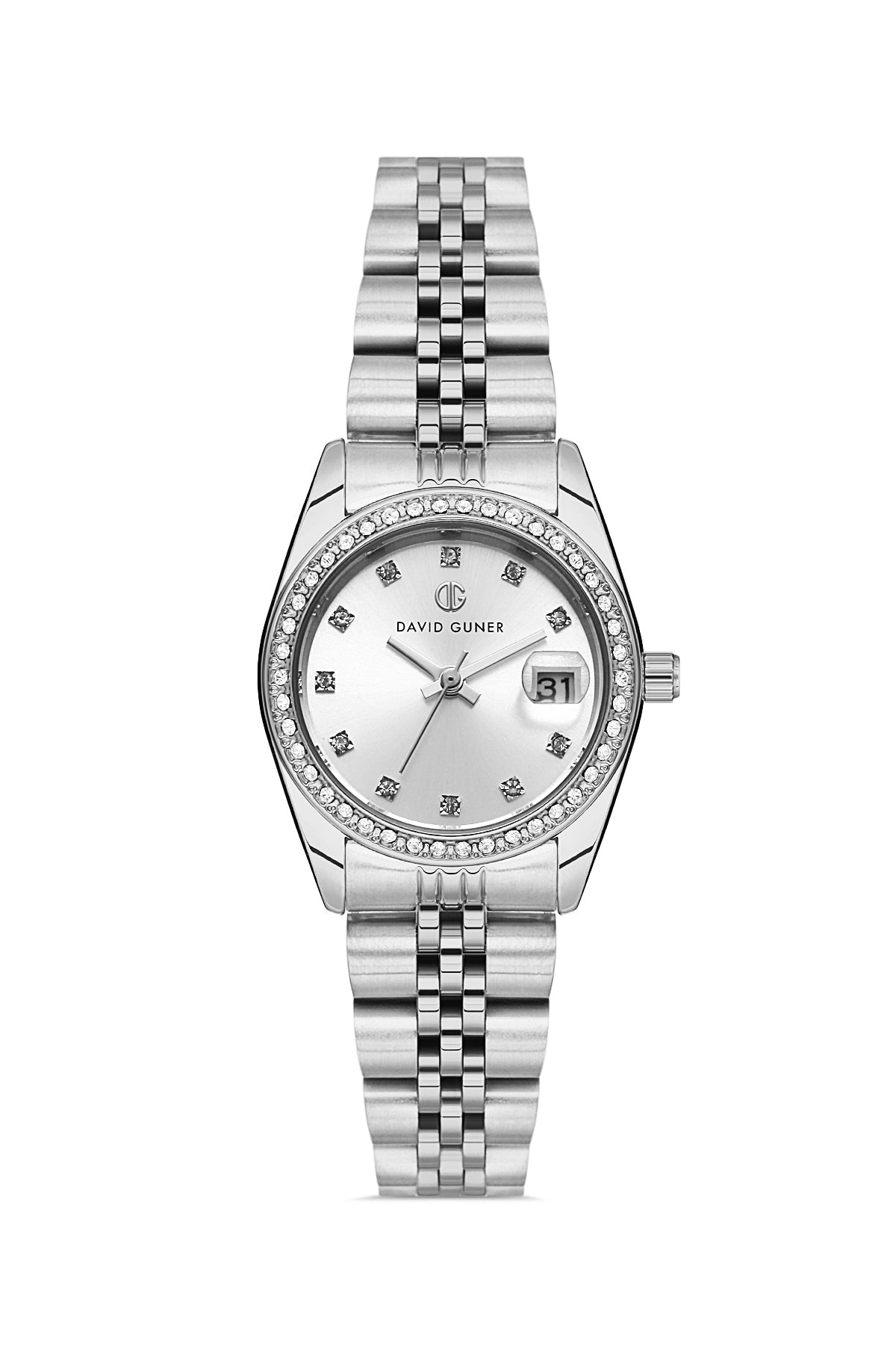 DAVID GUNER Gümüş Kadranlı Gümüş Kaplamalı Takvimli Kadın Kol Saati - DG-8474LA-A1