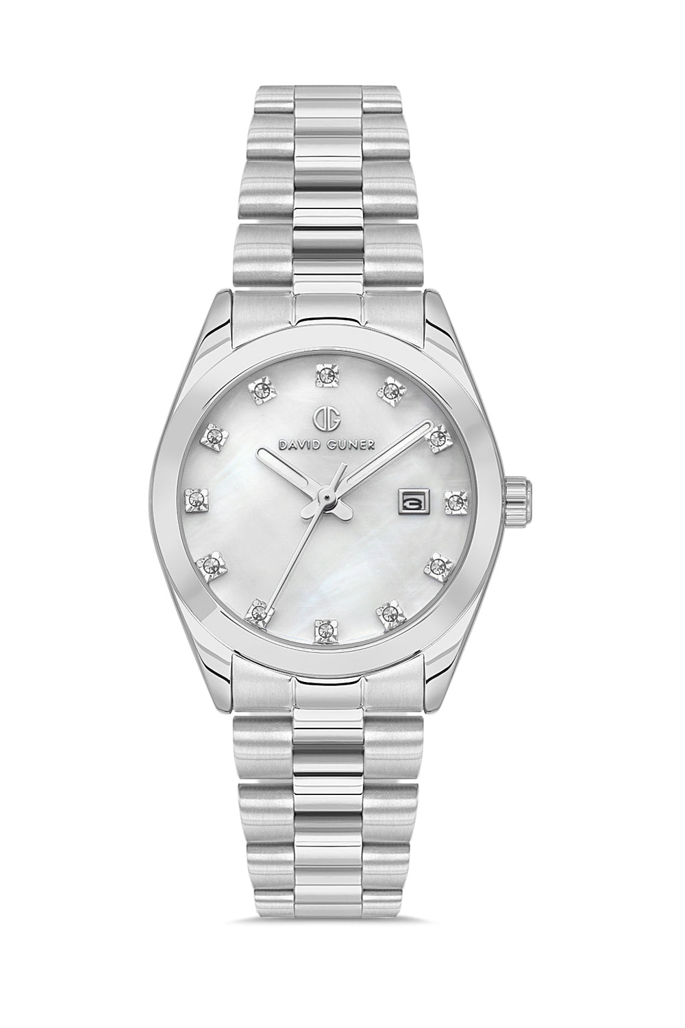 DAVID GUNER Women's Watch with Silver Dial and Silver Plating Calendar