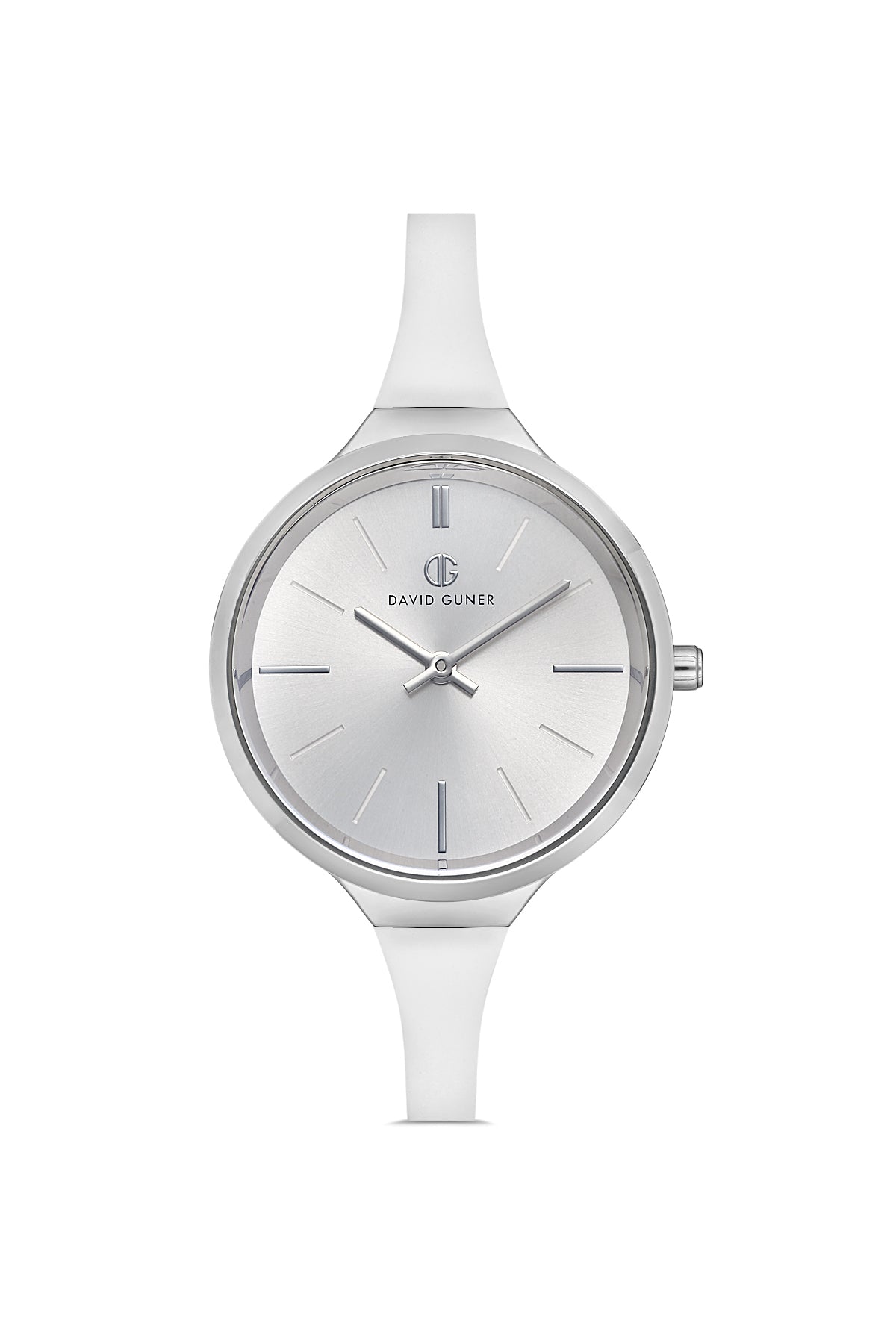 DAVID GUNER Gümüş Renk Kaplamalı Beyaz Silikon Kordonlu Kadın Kol Saati - DG-8605LD-A1