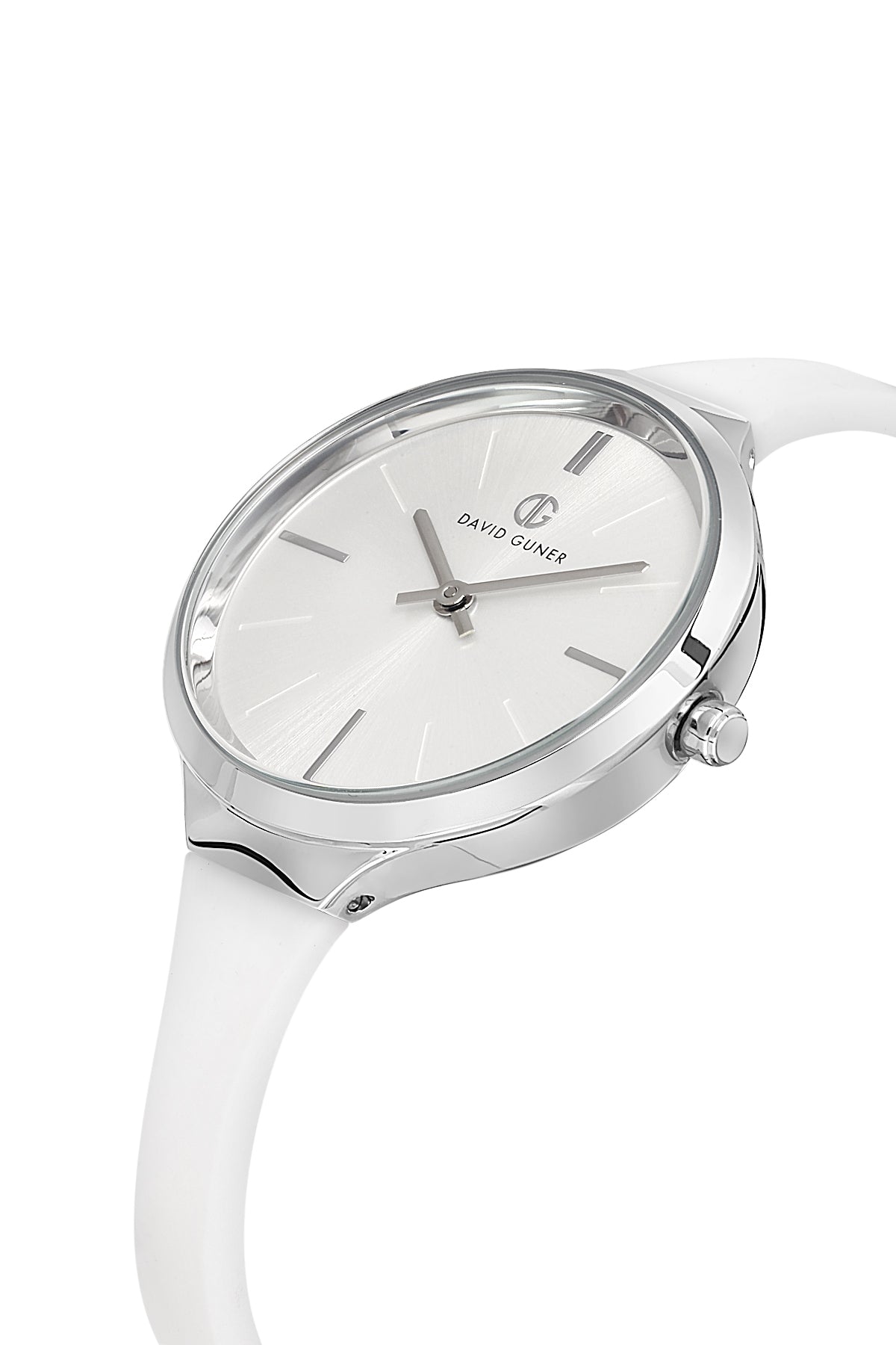 DAVID GUNER Gümüş Renk Kaplamalı Beyaz Silikon Kordonlu Kadın Kol Saati - DG-8605LD-A1