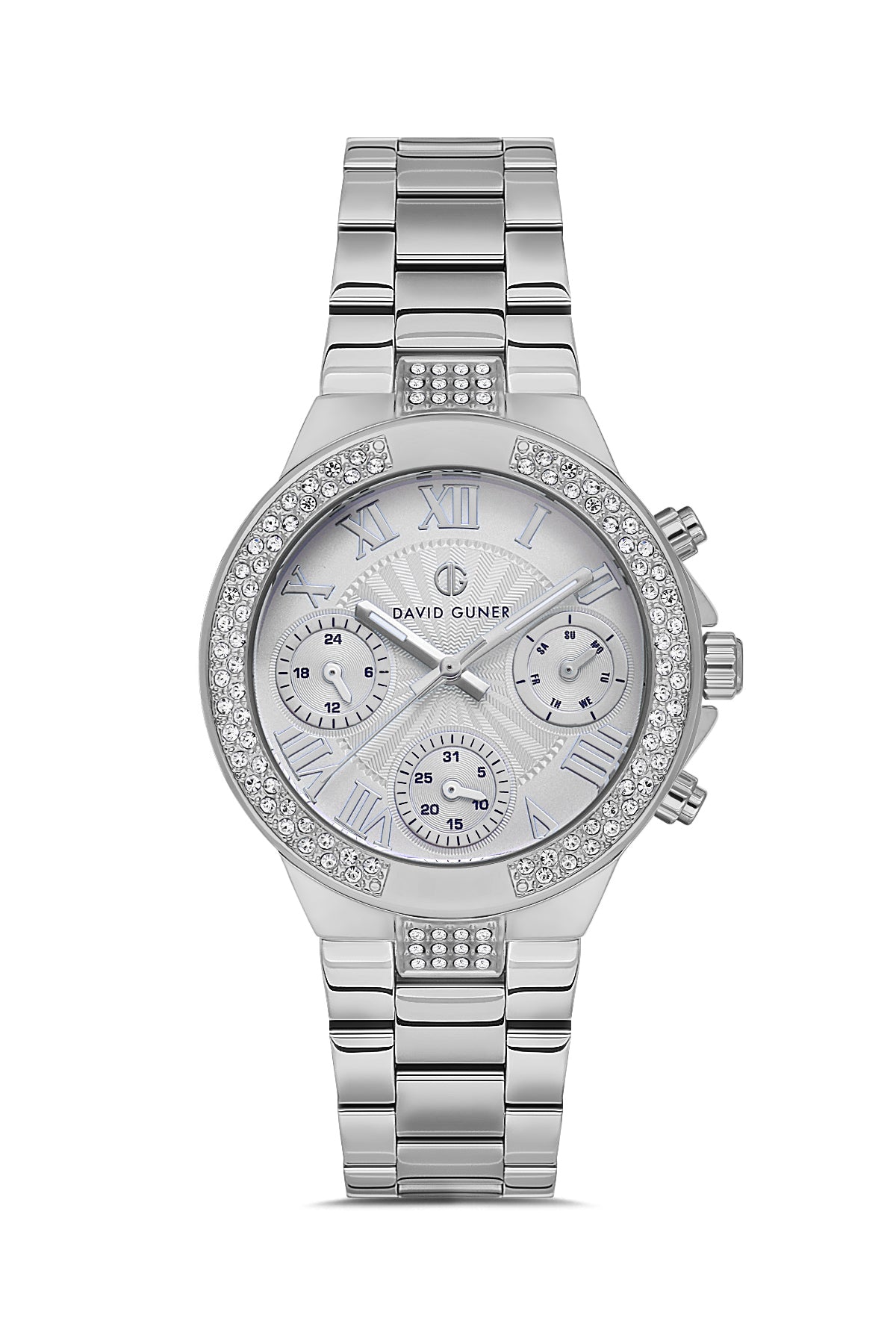 DAVID GUNER Gümüş Kadranlı Taşlı Multi Fonksiyon Paslanmaz Çelik Kadın Kol Saati - DG-8691LA-A1