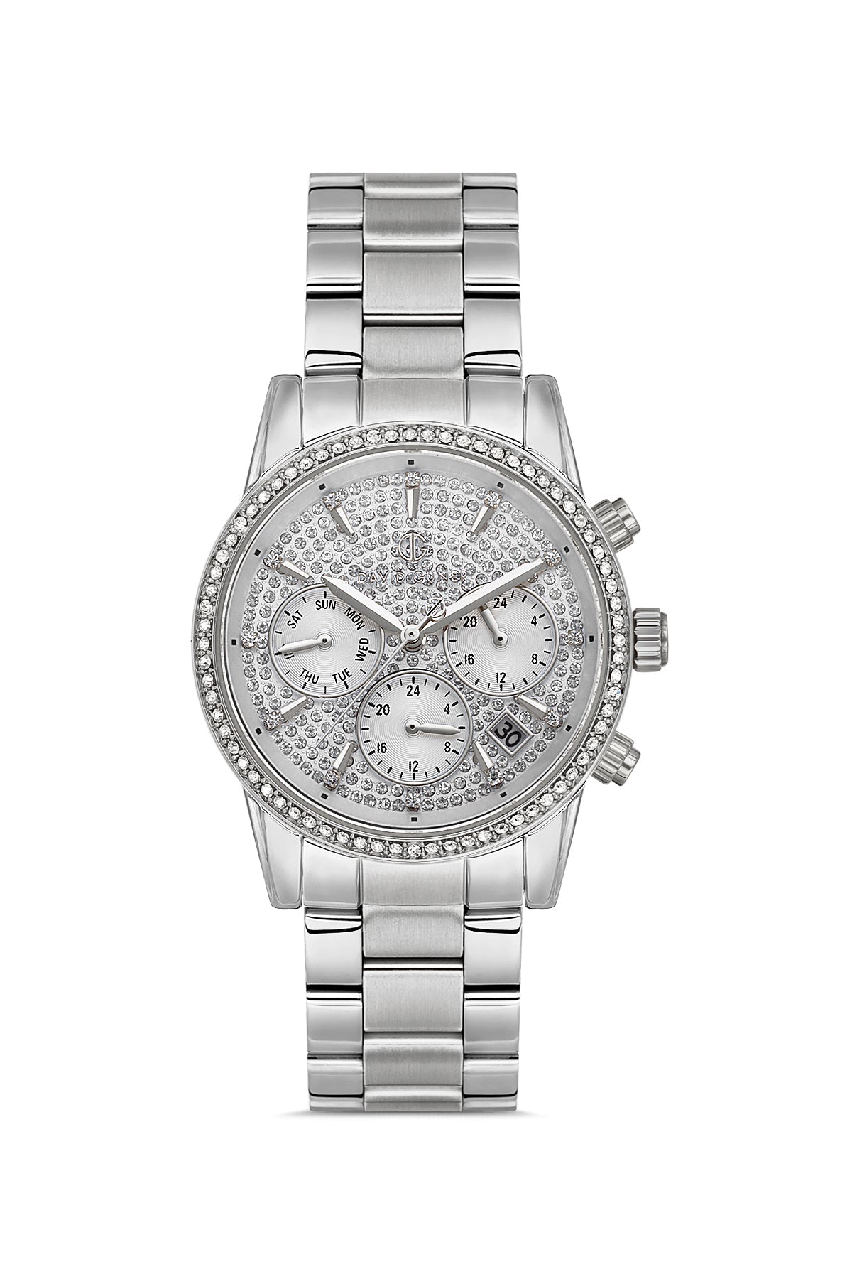 DAVID GUNER Gümüş Kadranlı Gümüş Kaplama Paslanmaz Masif Çelik Kordonlu Multi Fonksiyonlu Kadın Kol Saati