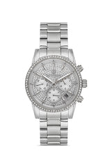 DAVID GUNER Gümüş Kadranlı Gümüş Kaplama Paslanmaz Masif Çelik Kordonlu Multi Fonksiyonlu Kadın Kol Saati