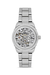 DAVID GUNER Gümüş Kadranlı Gümüş Kaplama Paslanmaz Masif Çelik Kordonlu Otomatik Kadın Kol Saati