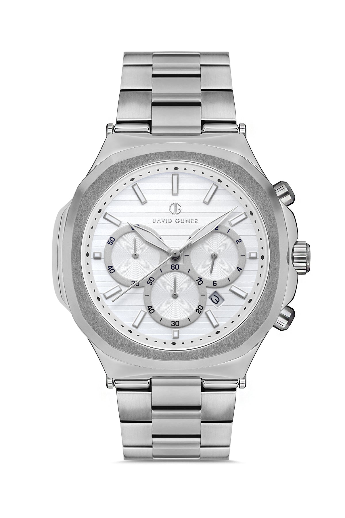 DAVID GUNER Beyaz Kadranlı Gümüş Paslanmaz Masif Çelik Erkek Kol Saati - DG-8522GA-A1