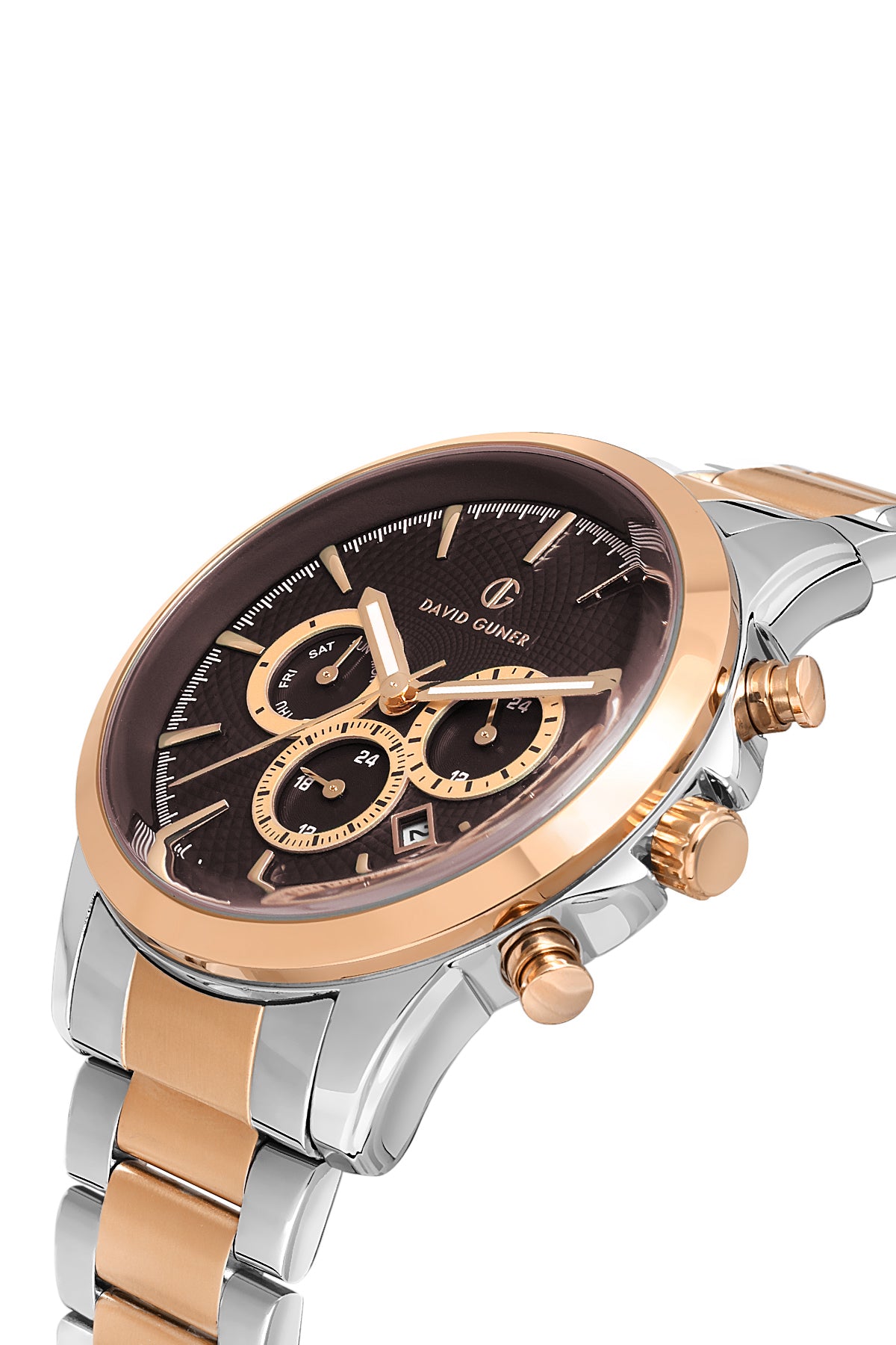 DAVID GUNER Rose Beyaz Kaplama Kahverengi Kadranlı Multi Fonksiyonlu Paslanmaz Masif Çelik Erkek Kol Saati - DG-8649GA-E6
