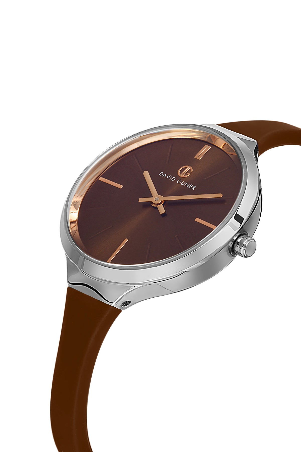 DAVID GUNER Gümüş Renk Kaplamalı Kahverengi Silikon Kordonlu Kadın Kol Saati - DG-8605LD-K6