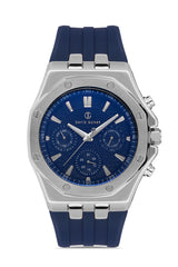 DAVID GUNER Gümüş Kaplamalı Lacivert Kadranlı Lacivert Silikon Kordonlu Erkek Kol Saati - DG-8396GD-L3L