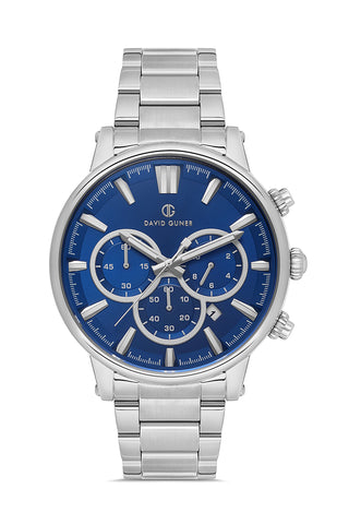 DAVID GUNER GÜMÜŞ KAPLAMALI MAVİ KADRANLI ERKEK KOL SAATİ - DG-8536GA-A3