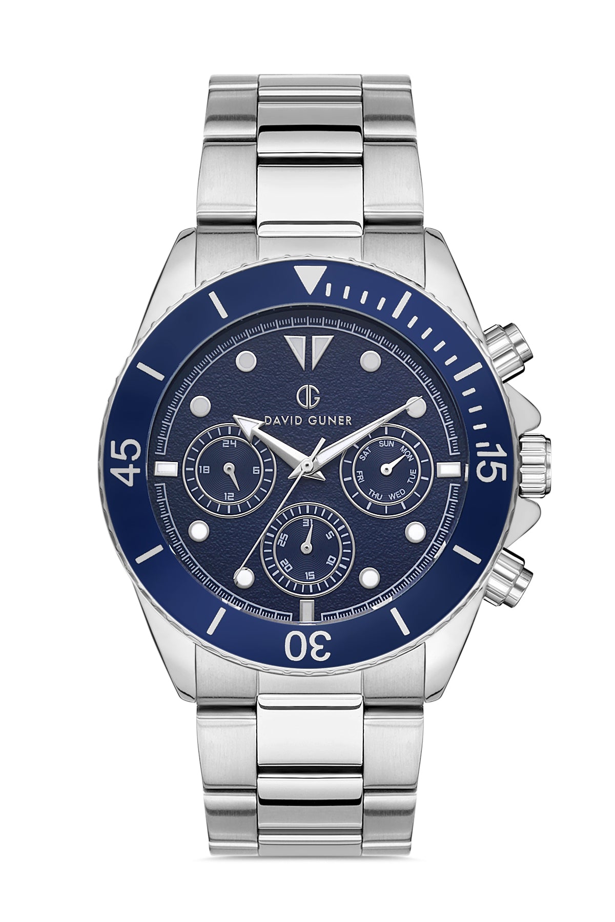 DAVID GUNER Mavi Kadranlı Gümüş Kaplamalı Erkek Kol Saati - DG-8252GA-A3
