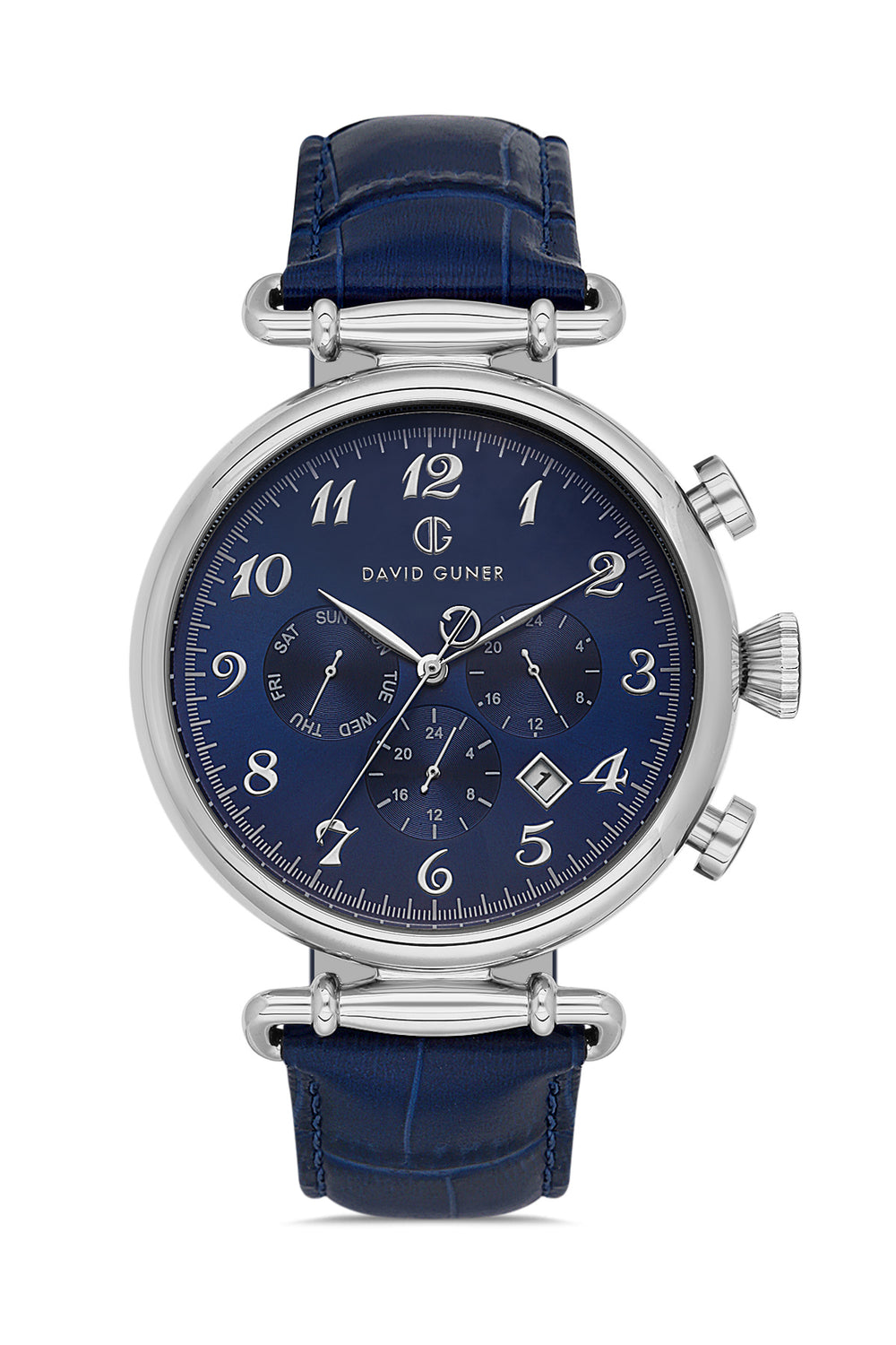 DAVID GUNER Dark Blue Dial Multifunctional Men's Watch with Dark Blue Leather Band